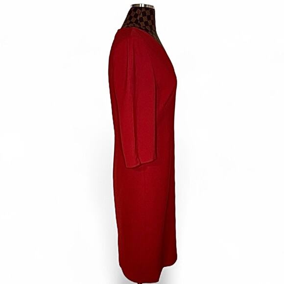 Lafayette 148 Delilah Red Sheath Dress Size 10 V-Neck Knee Length Midi - Picture 5 of 10